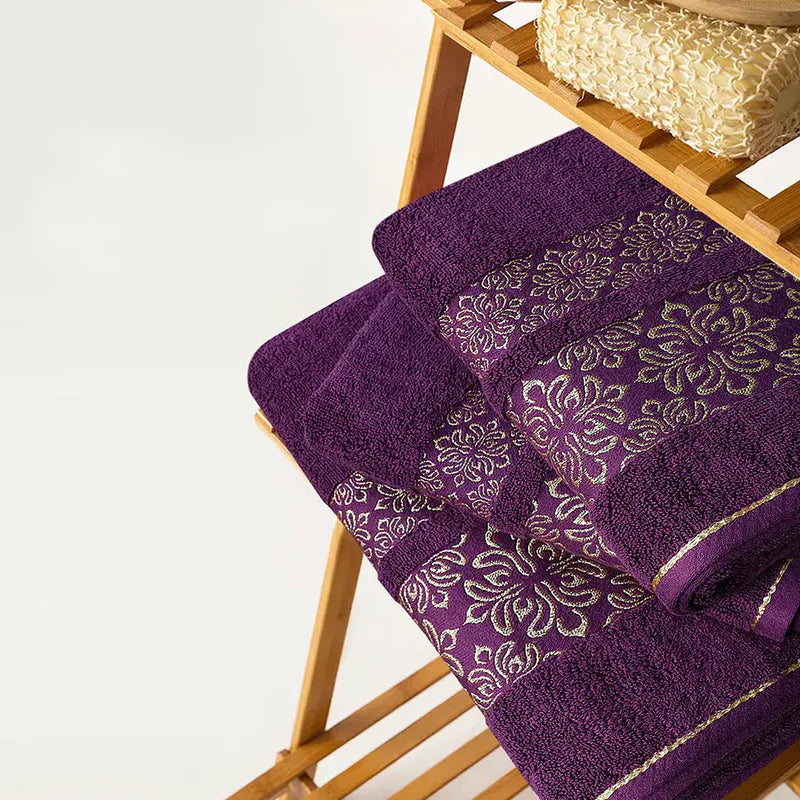 Magenta Flower - 3-Pcs Jacquard Towel Set