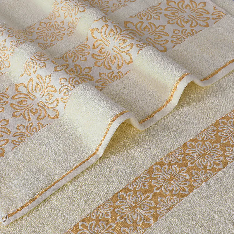 Cream Flower - 3-Pcs Jacquard Towel Set