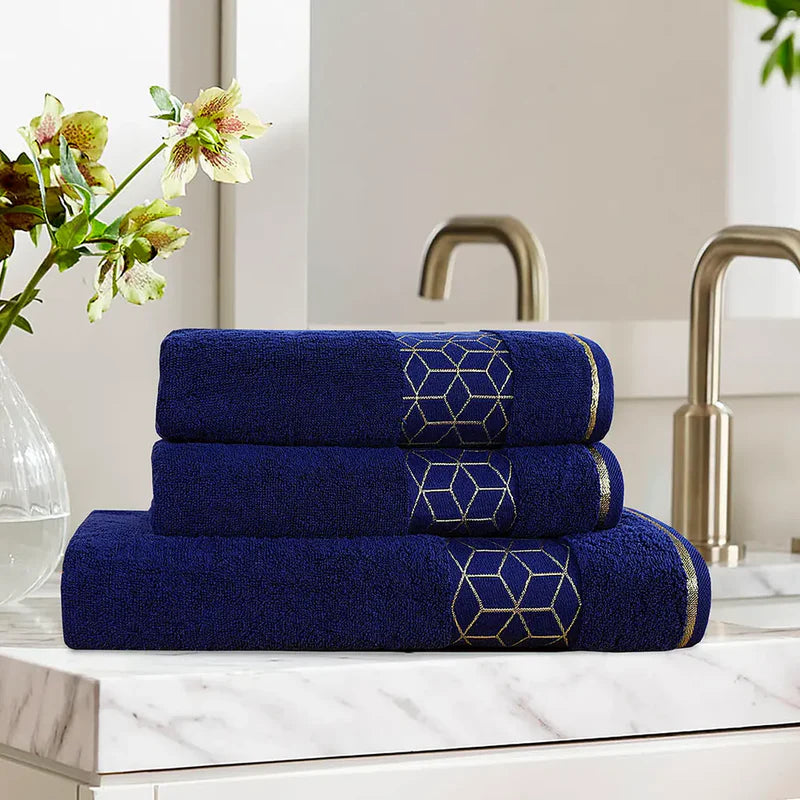 Navy Diamond Flower Bath Towel
