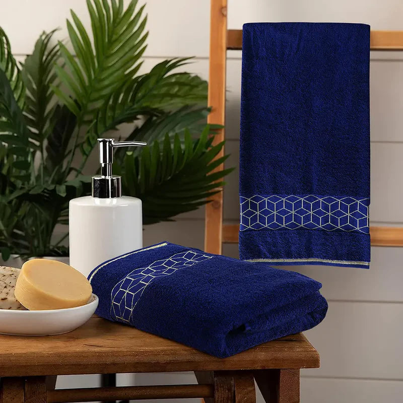 Navy Diamond Flower Bath Towel