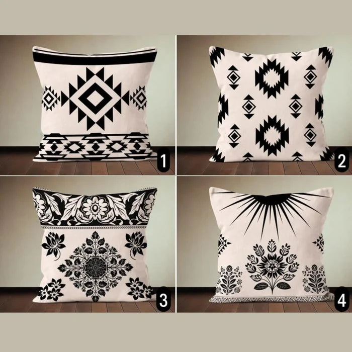 Cushion Covers Aztec Style Beige Black Pack of 4
