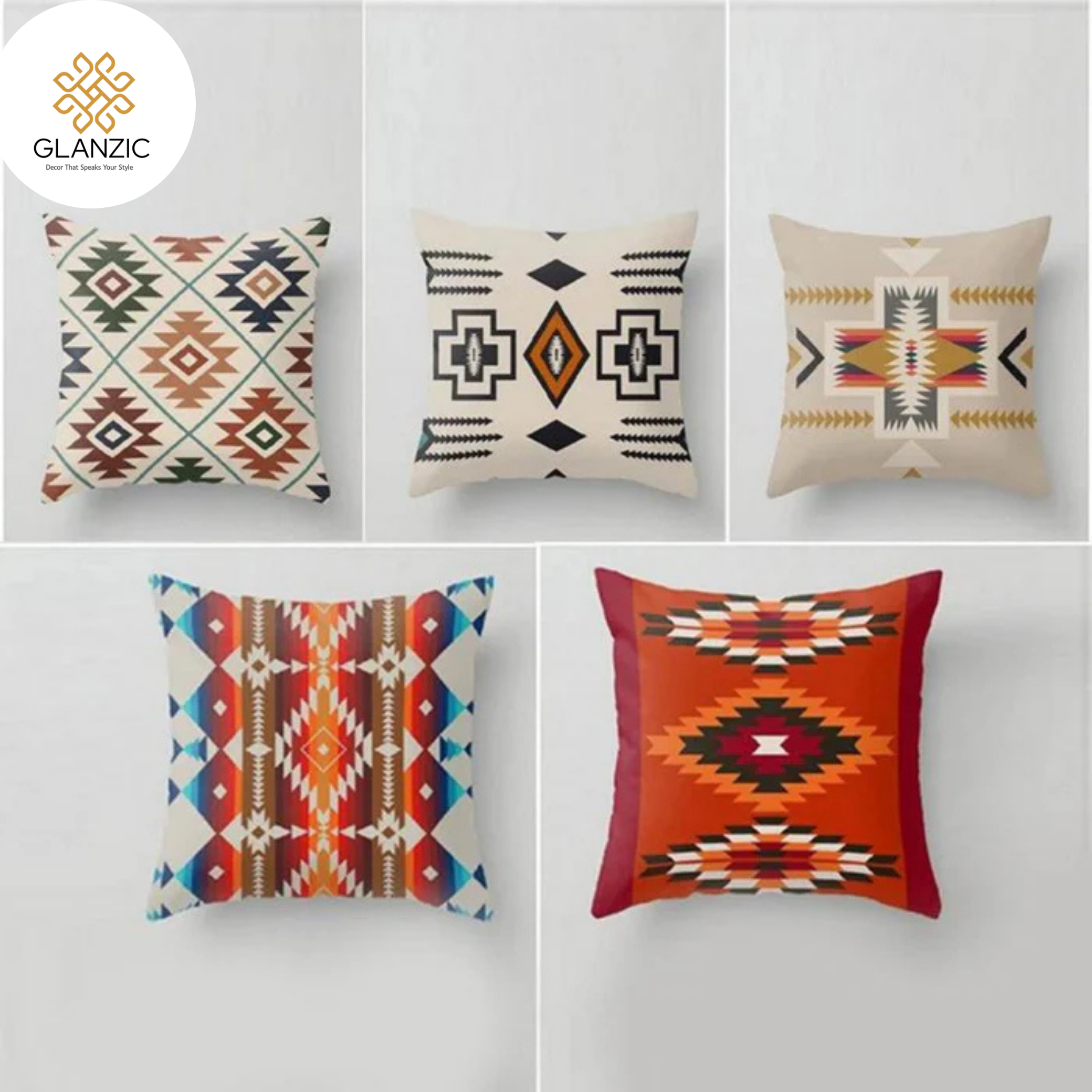 Cushion Covers Traditional Style Multi Colors 5 Pcs