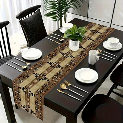 Geometric Vintage Checkered Table Runner With Mates