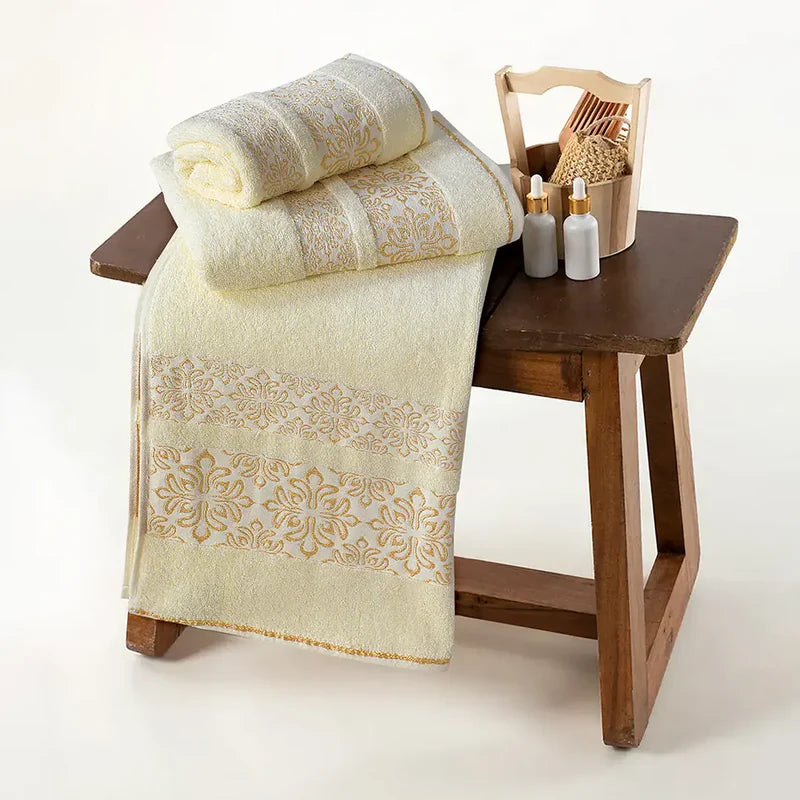 Cream Flower - 3-Pcs Jacquard Towel Set